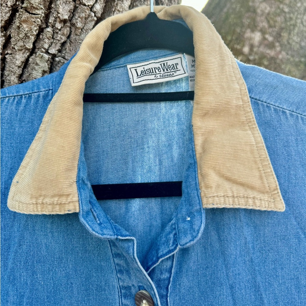 Vtg.Blue Chambray denim maxi dress with corduroy collar and 2 pockets by Adonna - Picture 3 of 13